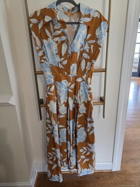 Flying Tomato Rust Maxi Dress with Light Blue Floral Print